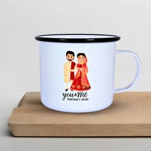 BLLUEX Pack of 1 Enamel You & Me Stylish Couple Mug