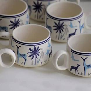 DSP Divine Shop Adventure Edition Tea Cups with Modern Set of 6(White, 150ML) Ceramic Coffee Mug