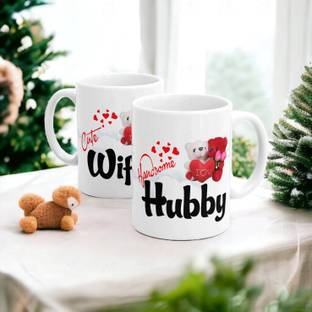 JAIPURART Wifey Hubby Printed Couple Coffee Cup for Husband, Wife On Anniversary,Birthday Ceramic Coffee Mug