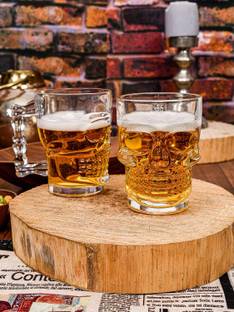 Coozico Crystal Skull Beer with Stylish Design and Large Size | Set of 2 | 540ml Glass Beer Mug