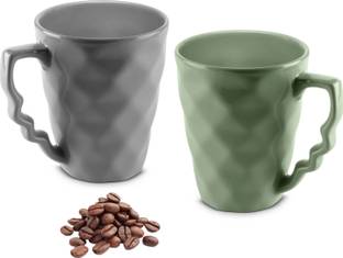 Urban Chef PRISM Ceramic Handcrafted Shine Matte Grey & Green - Microwave Safe Coffee / Milk with Handle Ideal Best For Self Use Or Gift for Friends, Anniversary, Birthday ( Set of 2, 225 ML EACH ) Ceramic Coffee Mug