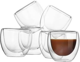 Baskety Double Wall Glass Coffee or Teas, 100ml Pack of 6 i04 Glass Coffee Mug