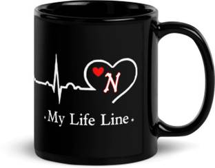 beautric love N letter and text printed black ceramic mug for valentine's day Ceramic Coffee Mug