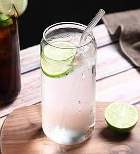 EMAILYA RETAILS Drinking Glasses with Lids and Glass Straw can Shaped Glass Cups Glass Tumbler Glass Tumbler
