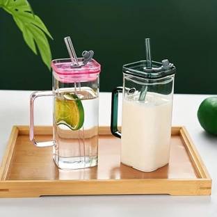 GOOD TO GREAT CREATION Glass with Acrylic/ Lid and Straw - 400 ML - Pack of 2 Glass Coffee Mug