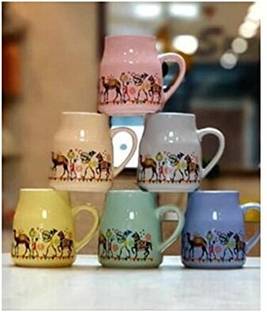 दी स्टोर Ceramic Printed Bottle Shape Tea Cups 180 ml (Set of 6) - Multicolor सिरेमिक मग