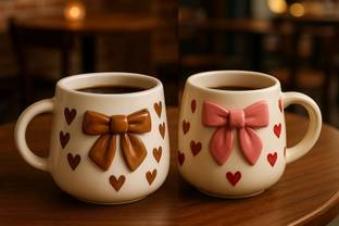 ABC Cute Bow Design Ceramic Coffee Set of 2 | Ceramic Coffee Mug
