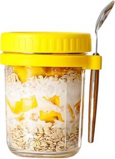 Star Work Leak Proof Overnight Oats Container With Airtight Lid Food Storage Candy,Milk Glass Mason Jar