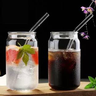 GOOD TO GREAT CREATION Glass Sipper Tumbler with Straw mug (400 ml, Pack of 2) Glass Coffee Mug