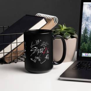craft maniacs STRAY KIDS BLK SIGN ART PRINTED 330 ML BLACK MUG FOR STRAY KIDS GANG Porcelain Coffee Mug