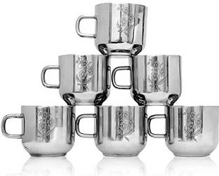 SAMEEP Pack of 6 Stainless Steel Double Wall Floral Laser Tea & Coffee Cups Set of 6 Stainless Steel Coffee Mug