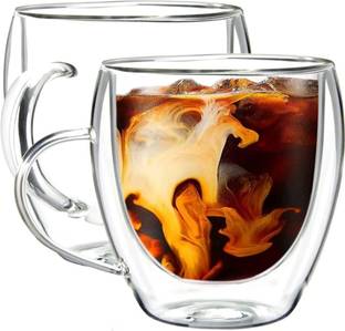 MarkQues Pack of 2 Borosilicate Glass Double Wall Glass Mug