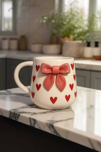 ABC Ceramic Coffee with 3D Bow and Red Heart Design Ceramic Coffee Mug