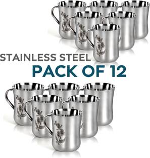 Q4S Laser Etching Floral Design Print Steel Cup Set Stainless Steel Coffee Mug