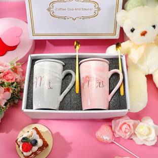 shraj Ceramic Marble Finish Coffee With Lid- Spoon For Anniversary Valentine Gifts Ceramic Coffee Mug