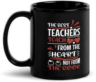 FlashTale the best teacher teach from heart printed Black Ceramic Coffee Mug