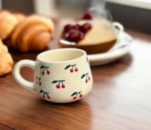 zk collections Handcrafted Cherry Design Coffee and Tea, Cappuccino Cup with Handle Ceramic Coffee Mug