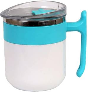 Prateek Kitchenware Pack of 1 Plastic, Steel Coffee Mug, Tea & Coffee Plastic Milk Mug Inside Steel with Lid, 350ML
