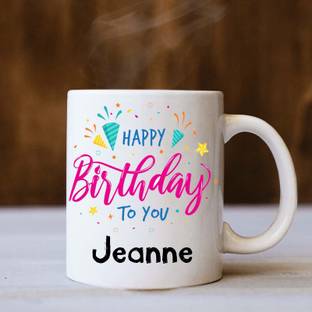 badri creations Happy Birthday Jeanne White Coffee Ceramic Coffee Mug