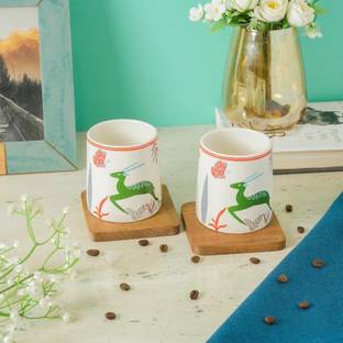 Classydesigners Alive Theme Tea Cups, Hand Painted in Blue Art, Set of 2 Cups, 330 ml Ceramic Coffee Mug