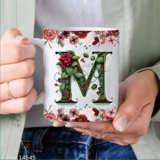 Manorath Birthday Anniversary Gift Alphabet Letter M Printed Ceramic Coffee/Milk Ceramic Coffee Mug