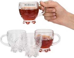 MDNSHO Flower Tea Coffee ml Cup Set of 6 pcs , Crystal Espresso, Clear Toughened Glass with Handle for Cappuccino, Milk, Latte hot/Cold Drink Glass Bath Mug