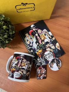 craft maniacs Demon Slayer Combo With, One 160 Ruled Pages Notebook, Badge & Keychain Ceramic Coffee Mug