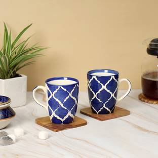 DULI Coffee 250 ml Set of 2 Large Sized Hand Painted Coffee, Tea with Handle Ceramic Coffee Mug