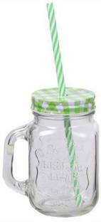 Biz International Glass Mason Jar with Straw and Handle, 500ml, 1-Piece (Transparent) Glass Mason Jar