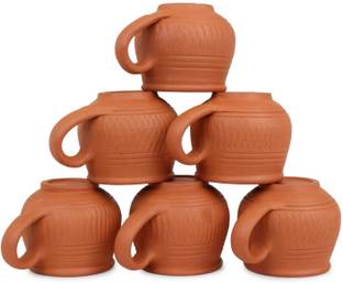 KSI Pack of 6 Earthenware Pack of 6 Mitti Ke Kulhad Tea Cups–Handcrafted, 100% Earthen,Brown,Unglazed Set