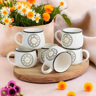 Your Local Store Ceramic Clock Design Coffee Tea Milk Cups Set (Pack of 6) 180Ml Ceramic Coffee Mug