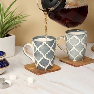 DULI Coffee 250 ml Set of 2 Large Sized Hand Painted Coffee, Tea with Handle Ceramic Coffee Mug