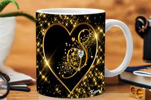 Kgvr1 "Letter S With Star Black"Best Gift for Friends|Brother|Sister|Printed Ceramic Coffee Mug