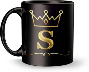 Plakasha creations S letter Black print Design Gift for Sister Ceramic Coffee Mug