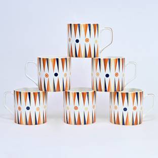 StarAndDaisy Stylish Handcrafted Design Tea Cups Set of 6 Stackable with Handles Ceramic Coffee Mug