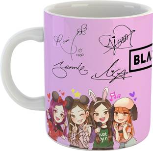 Clovez Blackpink Signature Kpop Fan Art Bts Lisa Rose Jennie Jisoo Music Band Lovesick Girls As If It'S Your Last Whistle Love To Hate Me Playing With Fire Kill This Love Don't Know What To Do Bet You Wanna Ideal And Sweet Gift And Return Gift Choice For Boys Girls And Friends And Boyfriend Girlfriend And Kids Son Daughter And Men Women And Blackpink Lovers Music Lover Printed White Tea Milk Ceramic Coffee (350 ml) Ceramic Coffee Mug