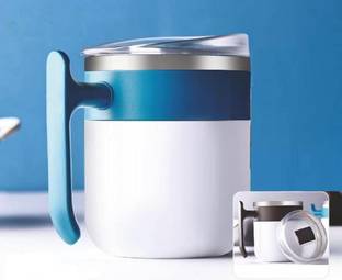 Prateek Kitchenware Pack of 1 Stainless Steel, Plastic Pop Coffee Mug, Tea & Coffee Plastic Milk Mug Inside Steel with Lid, 350 ml