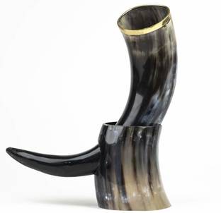 Ascent India Horn Large Viking Drinking Horn with Stand Ceramic Beer Mug