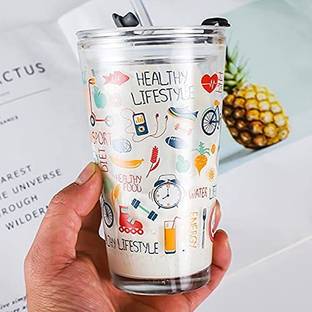 insew with AirtightLid and Straw Children Breakfast Milk Coffee Kids Glass Coffee Glass Tumbler