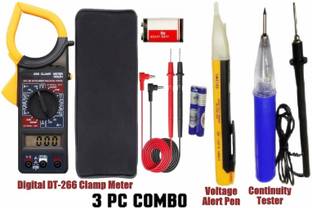 GoodsBazaar 3pc Combo Multimeter + Voltage Tester + Continuity Tester DT-9205A Extra Large Screen LCD Display With Full Range Automatic Protection Multimeter Ammeter Ohmmeter Resistance Capacitance Meter Voltmeter Voltage Alert Pen Non-Contact Electric Voltage Power Detector Electrical Testing Pen Tester Induction Test Pencil LED Continuity Tester Electric Meter Fault Finder Tester for All Wire, Power Cables, Electrical & Electronic Circuits Portable Pocket Sized 830L Digital Multimeter Electronics Testing Meter Used To Measure DC Voltage, AC Voltage, DC Current, Resistance, Ohm Volt Amp & Diode Detection Voltmeter Multitester MAS830L Digital Multimeter