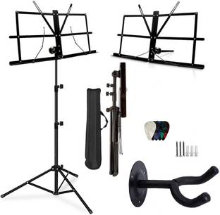 TechBlaze Music Sheet Stand With Guitar Hanger Dual Metal Clip Notation Stand (5 Picks) Notation Stand