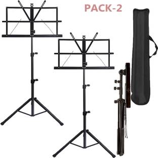 TechBlaze Pack of 2 Sheet Music Stand Holder/Portable Folding Music Stand Adjustable Light Weight Notation Stand with Music Sheet Clip Holder Tripod Base For Books, Notes, Violins, Lyrics Stand w/Carry Bag-Black Notation Stand