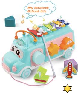 OMETER Xylophone Toy School Bus Toy For kid 3 In 1 Xylo,Shape Sorter & Pull Toy