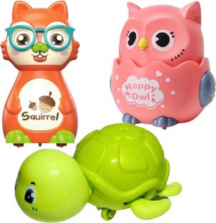 Munmoll Wind Up Animal Press & Go Owl Turtle Forest Squirrel Press Sliding Toy