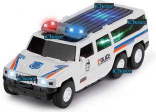 iChoice Police Car Toy for Kids with Light & Sound, 360 Degree Rotating Bump and Go Action, USV Police Car with Siren and Light (USV Police Jeep)