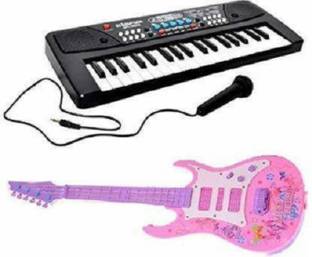 MOCK LEE Combo of 37 Key Piano Keyboard Toy with DC Power Option, Recording and Mic and Musical Guitar for Kids (Multicolor) (Multicolor)