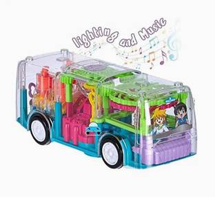 HOMOZE Transparent Gear Bus Concept Musical and 3D Lights Kids Transparent Toy Car