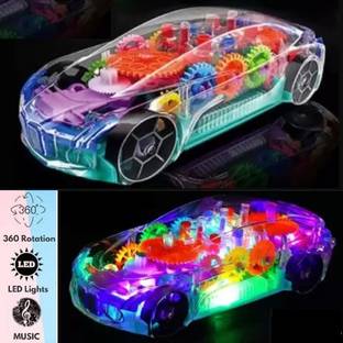 TrendyTGC Transparent 360° Rotating Musical Gear Simulation Racing Car Toy With 3D Lights