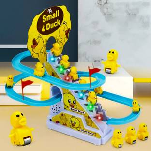 Stravos Duck Slide Toy Set, Automatic Stair-Climbing Race Track Set, Lights & Musical