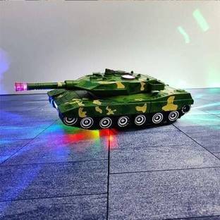 mega shine Indian Military Tanker With Push & Go Toys With Realistic Sound, lights Just Press The Buttons | 360 Degree Rotation Fort | Realistic War Field Sound,Light,Music | Best Gift For Kids | Unbreakable Toys [Big Size Toys] (Green, Pack of: 1)